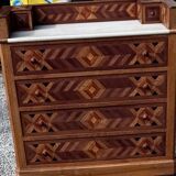 Commode ancienne marquetée, plateau en marbre