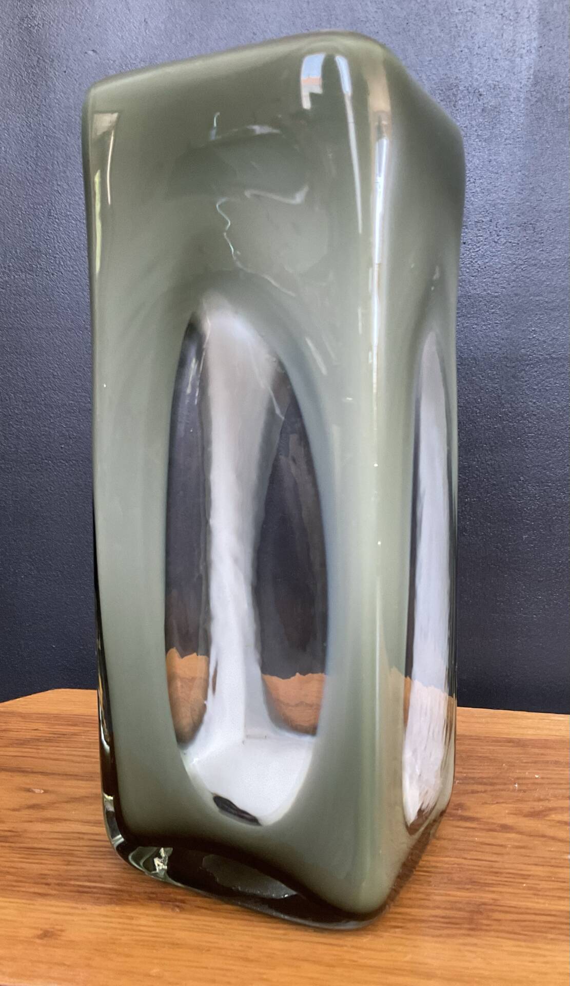 Space Age vase in double-layered smoked and white glass.