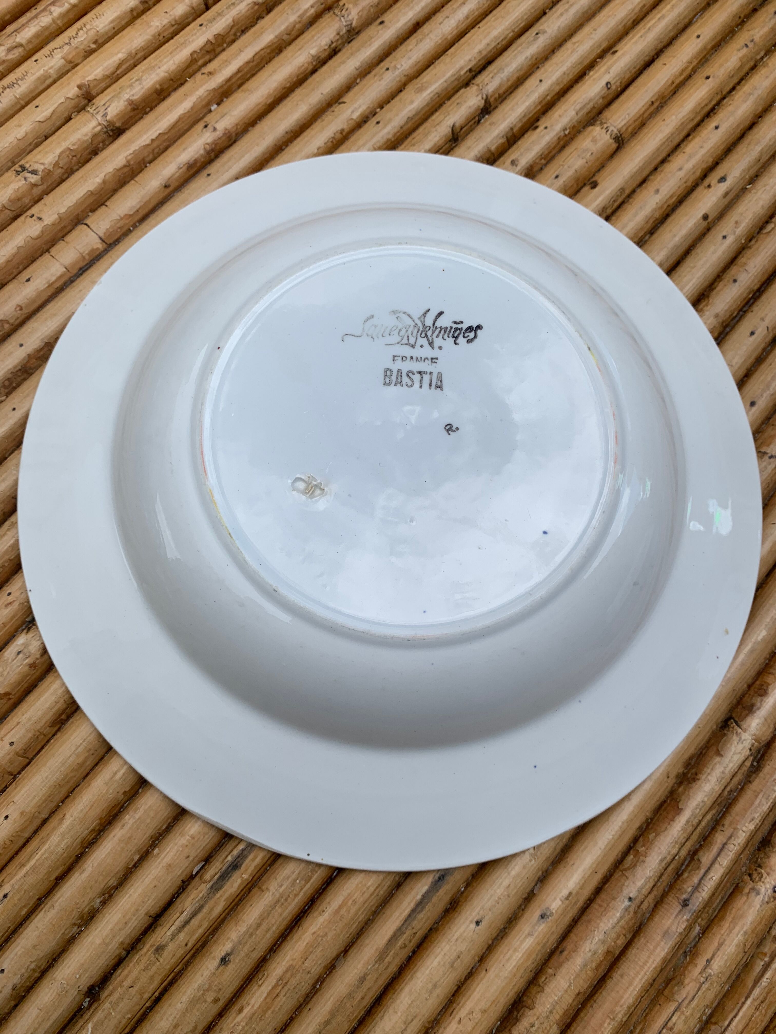 Set of 6 old earthenware soup plates, Sarreguemines Bastia service
