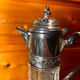 Beautiful moulded glass carafe jug, silver-plated mount, vintage.