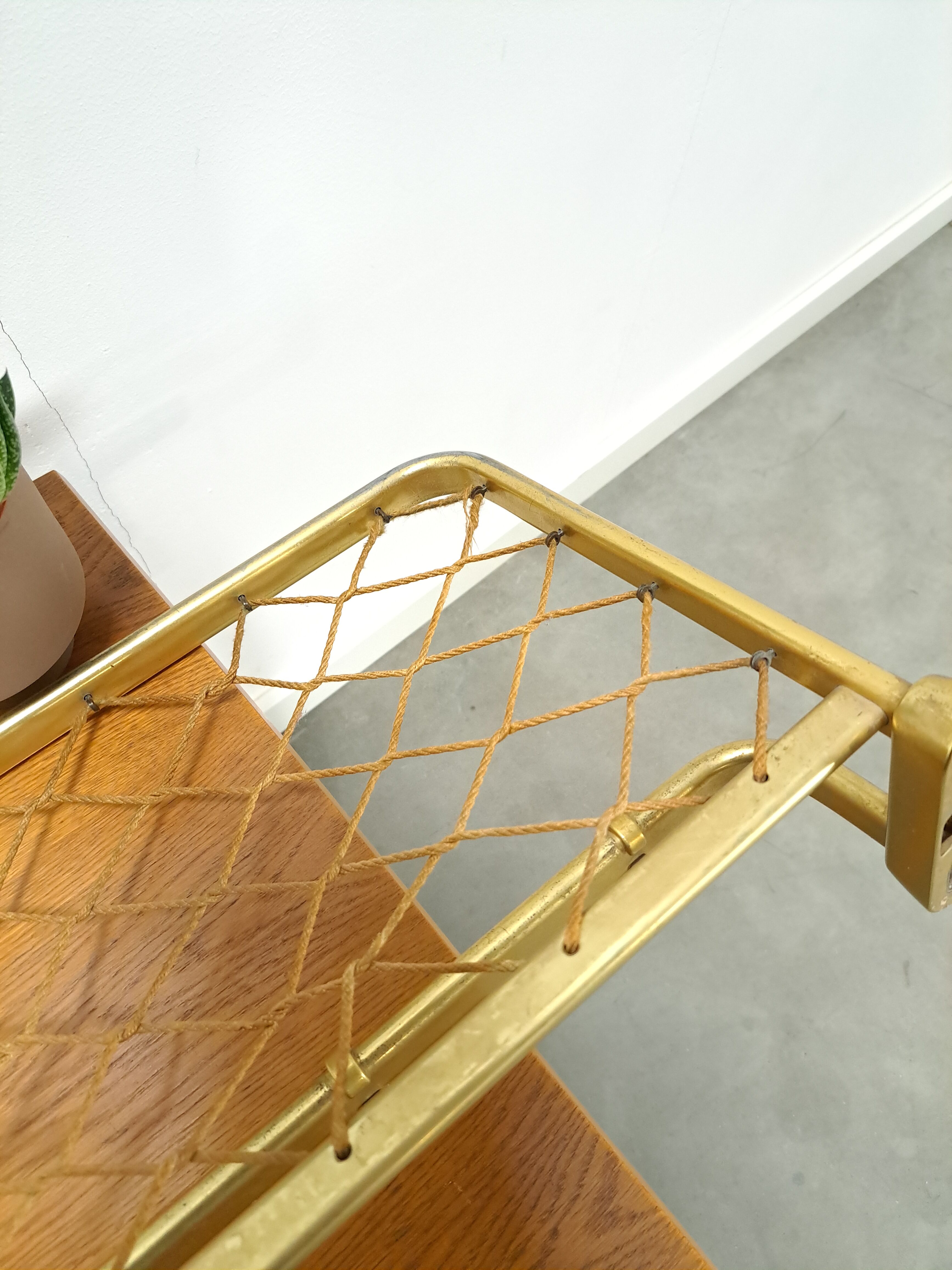 Gold wide wall coat rack with rope vintage