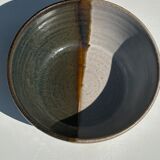 White and glossy brown two-tone ceramic bowl, matt earth