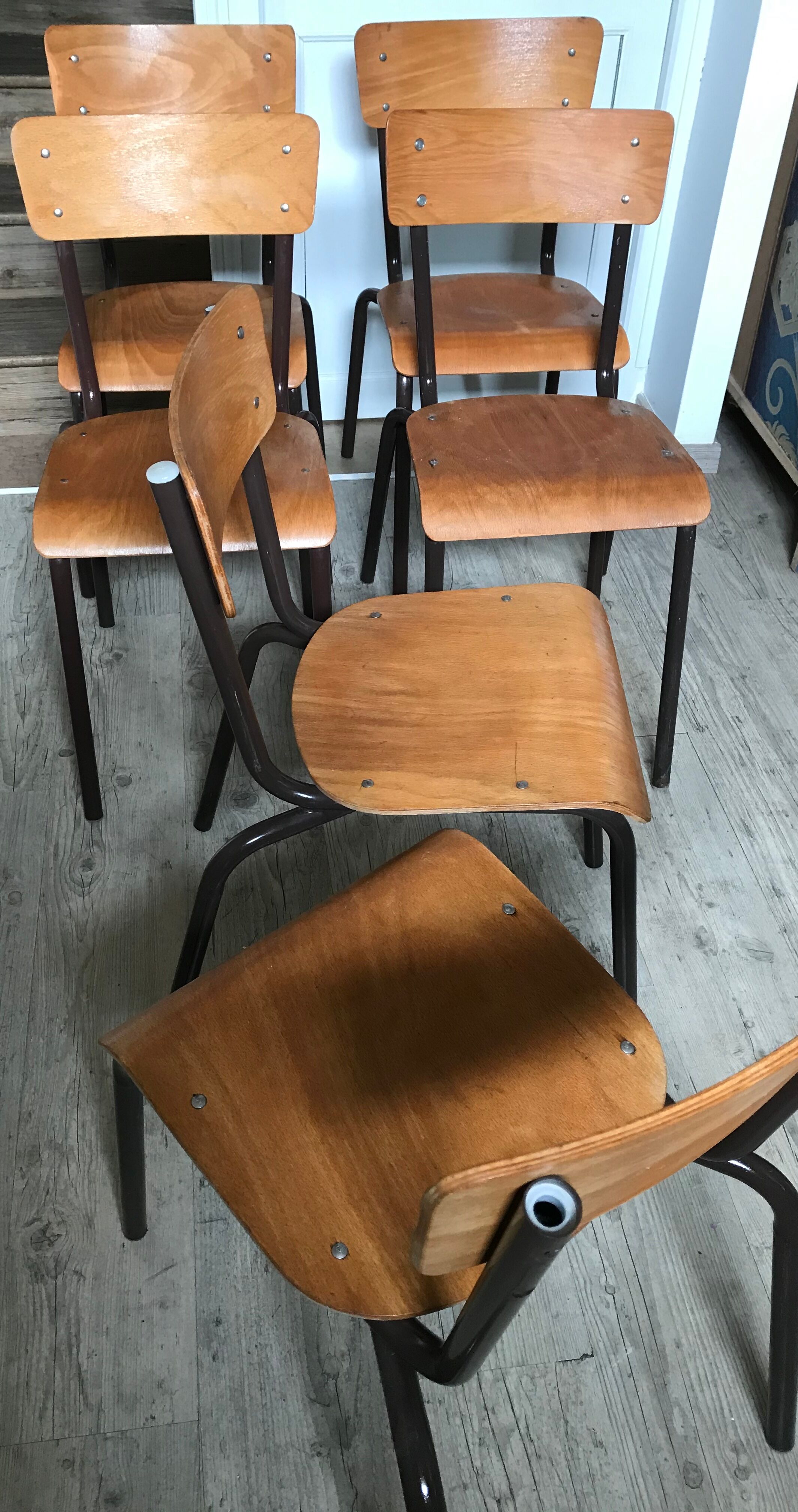Lot of six vintage school chairs