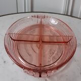 Plat en verre rose à compartiment art déco années 30-40