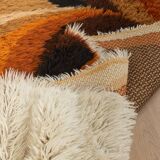 Space Age rug from the 1970s, high pile, beige with orange and brown pattern