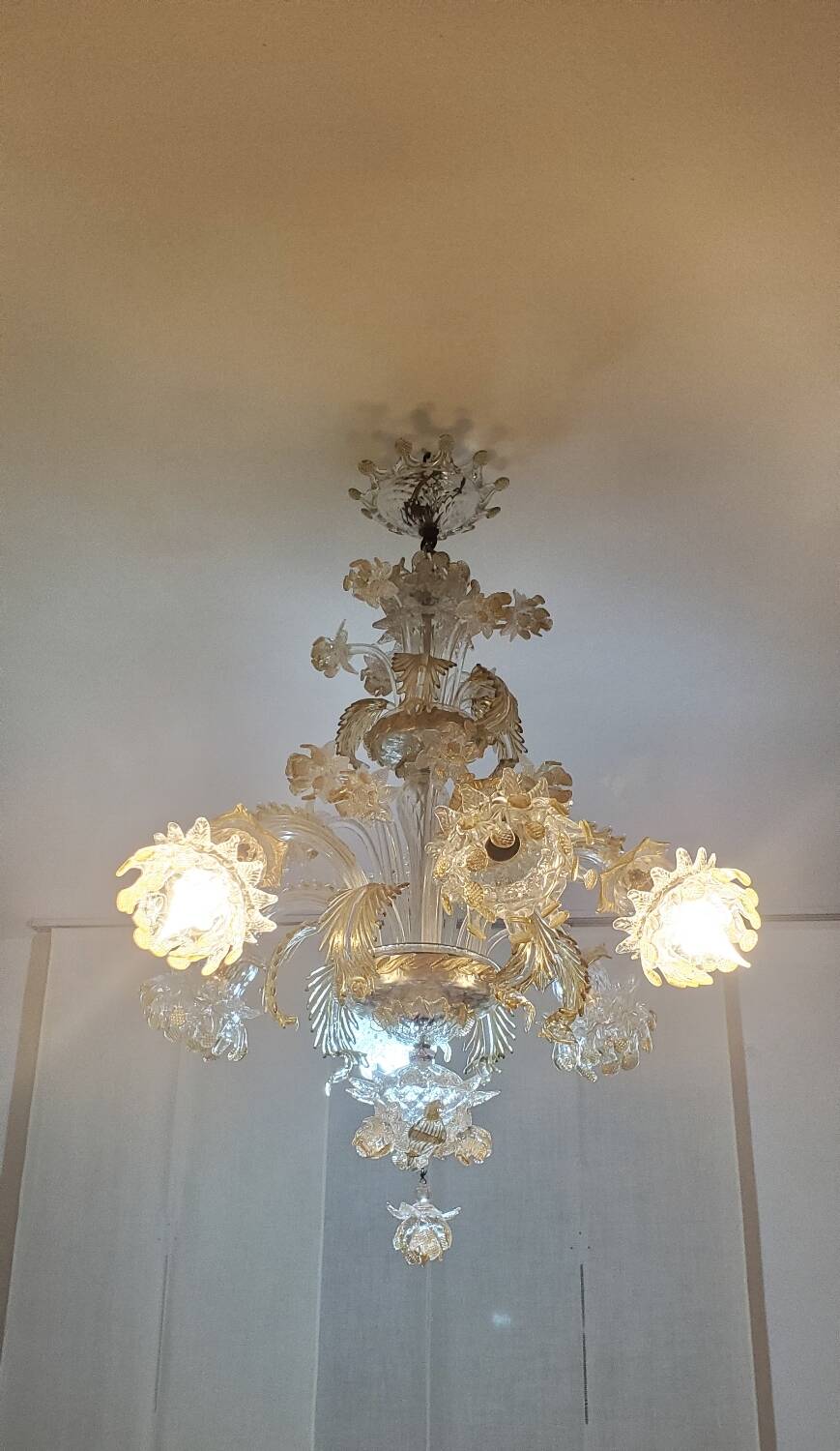 Lustre vintage en verre de Murano à 6 bras de lumière, Italie