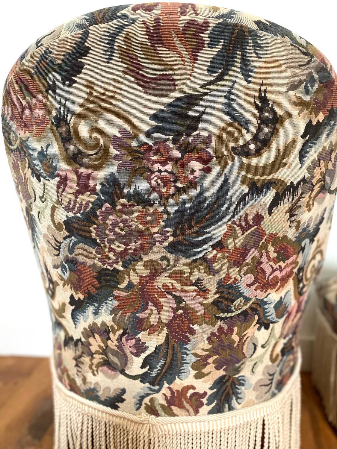 Pair of antique tapestry toad armchairs