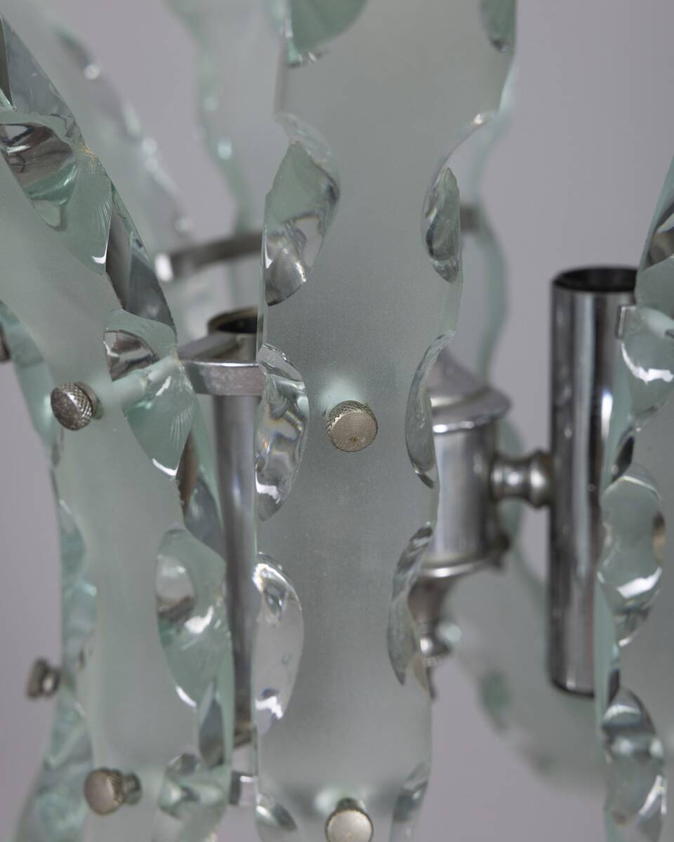 Vintage 70's worked glass chandelier design zeroquattro