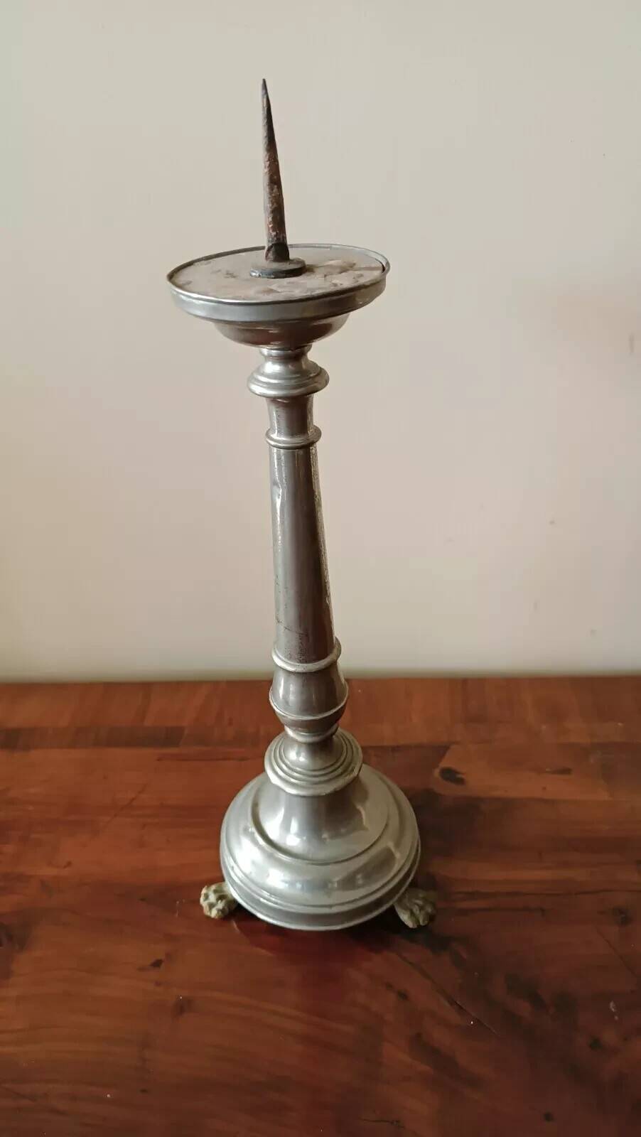 Sacred art chandelier, antique chandelier in silvered tin.