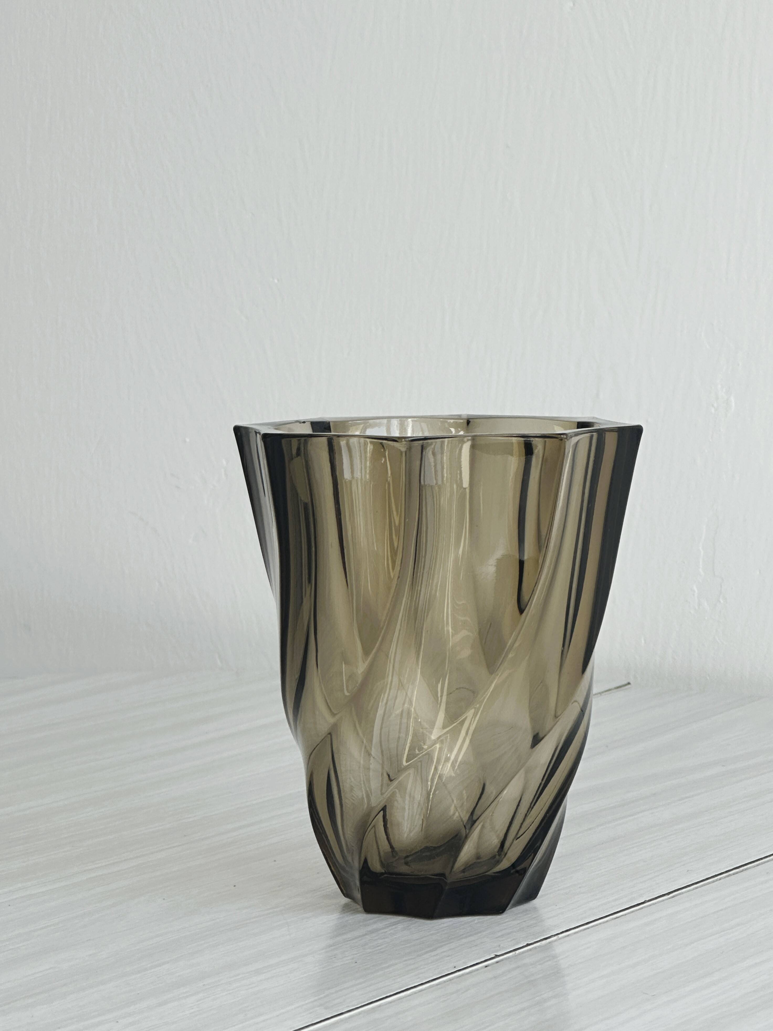 Thick smoked glass vase.