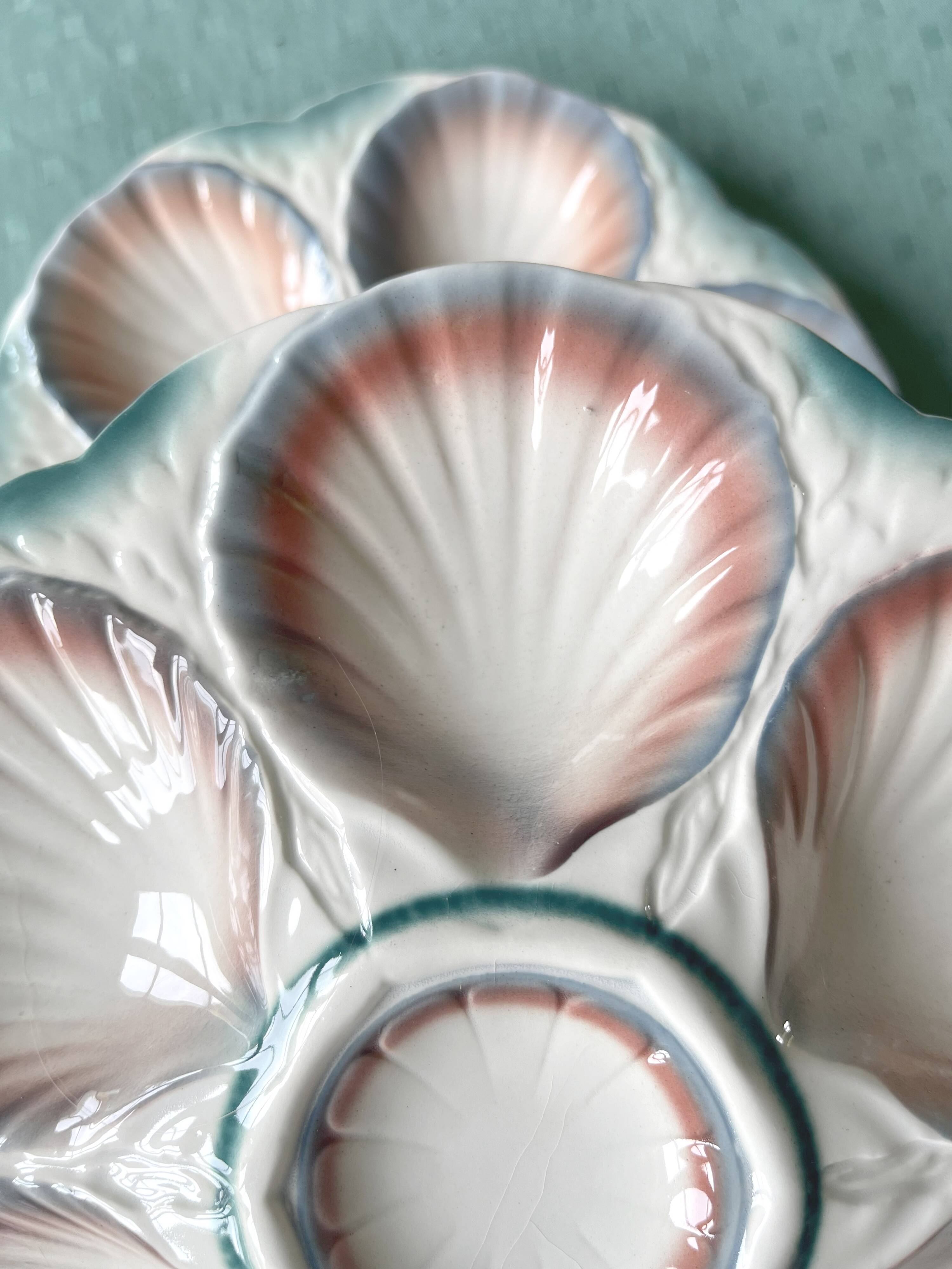 Majolica oyster plates, Digoin & Sarreguemines