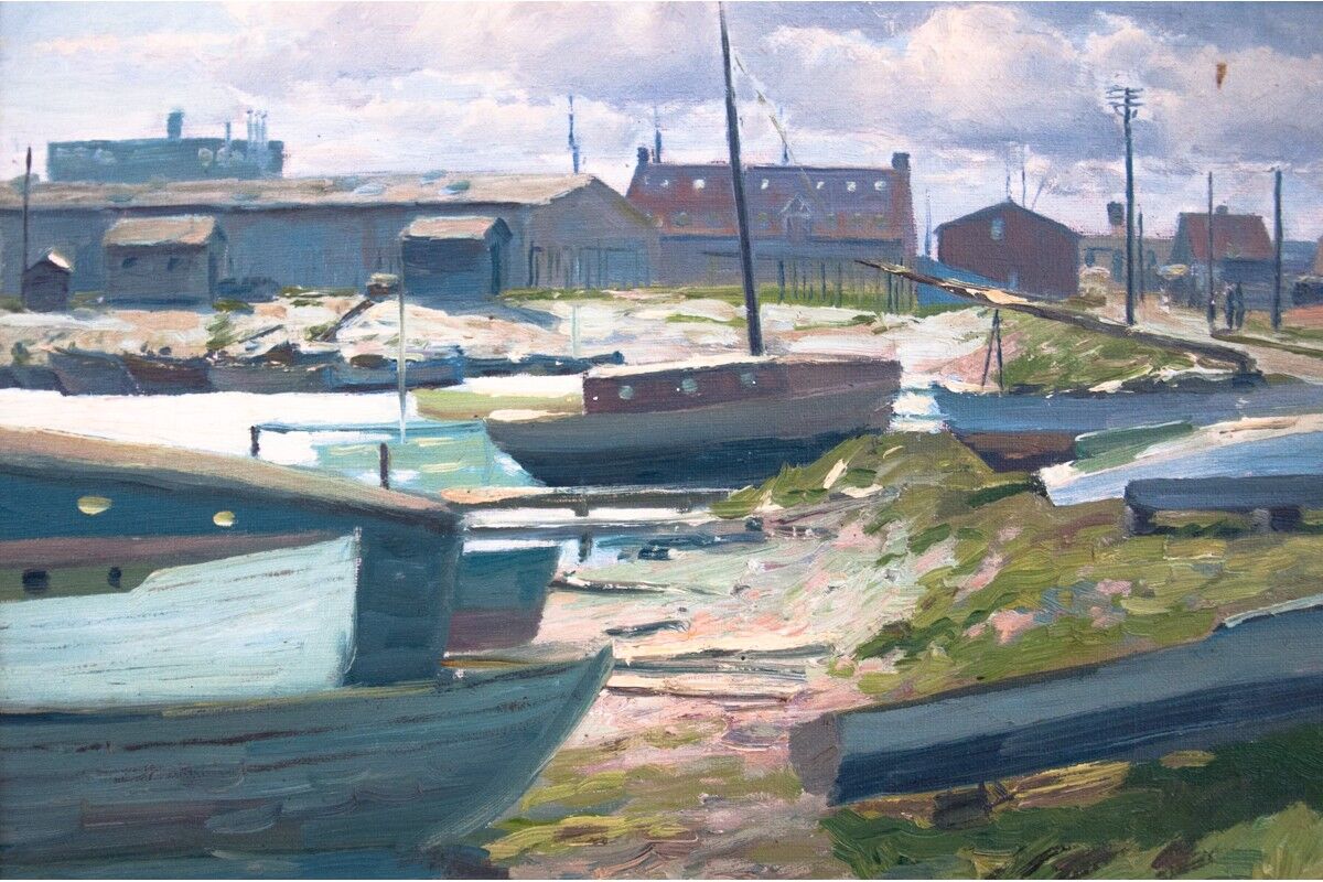 "Boats on the shore" painting