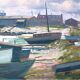 "Boats on the shore" painting