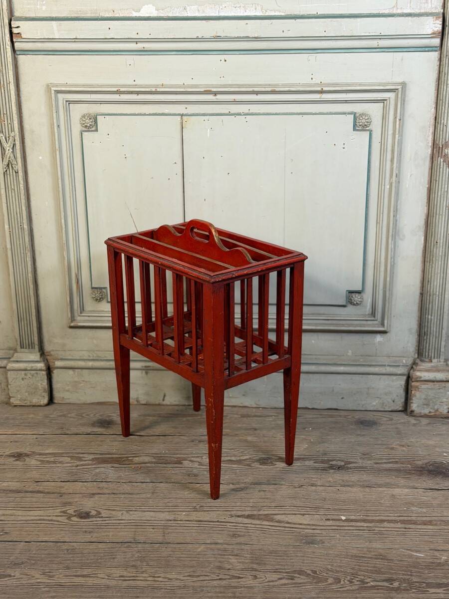 Wooden magazine rack, red patina, England circa 1900