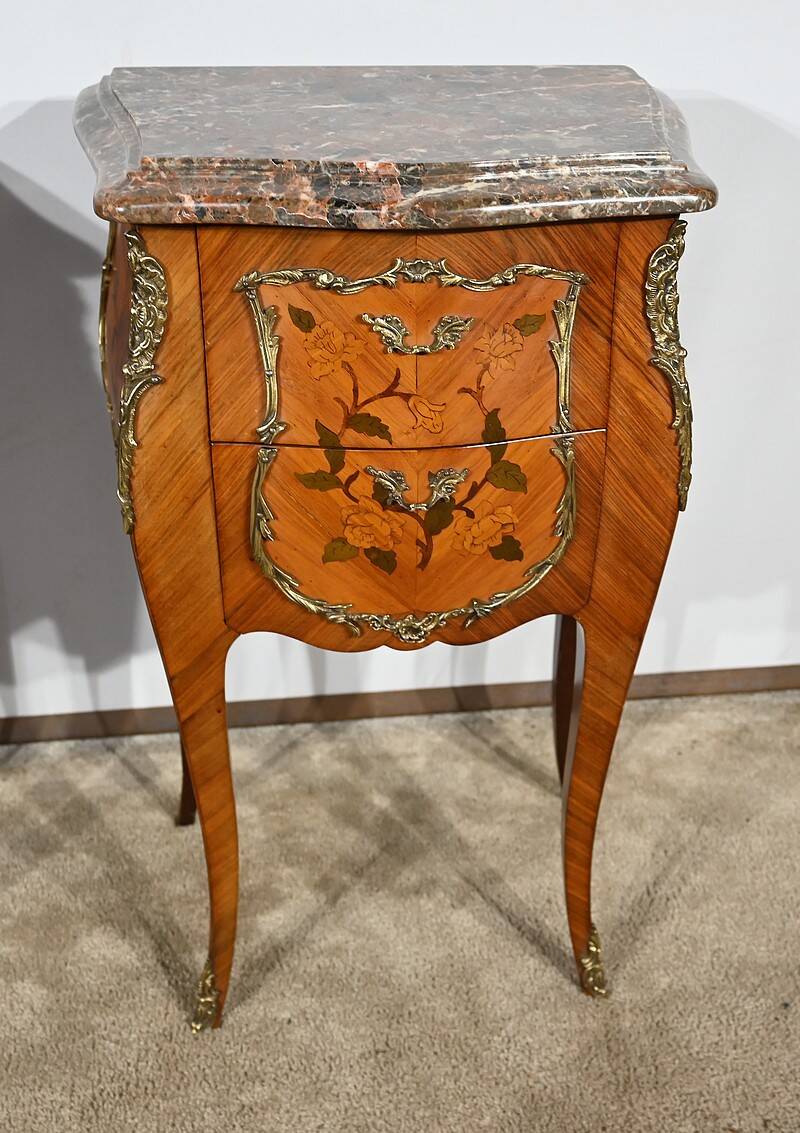 Pair of Bedside Tables in Rosewood and Marquetry, Louis XV style – Mid 20th century