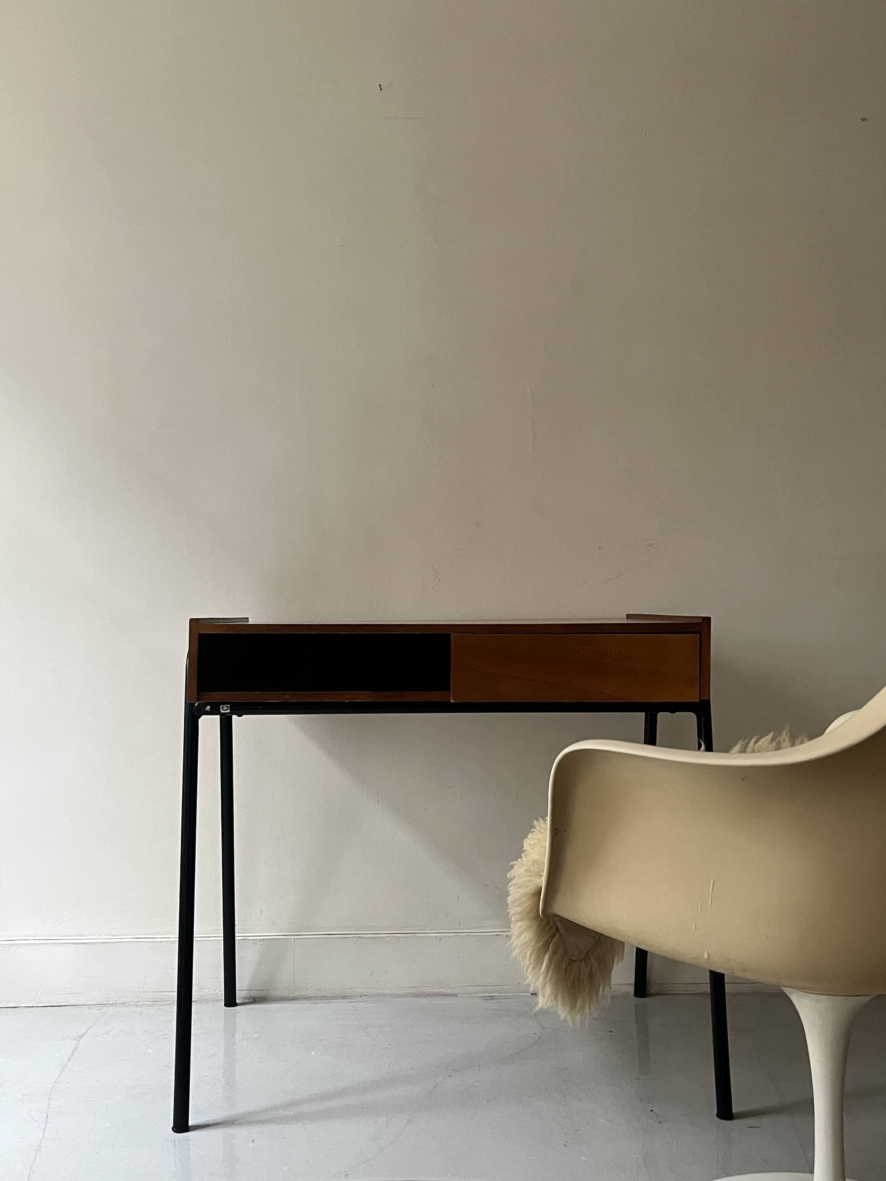 Desk in wood and black metal design 1950