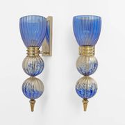 Pair of Murano Glass Blue Wall Sconces with Gold Dust Inclusions