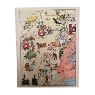 Affiche ancienne carte de la Franche Comté - JP Pinchon