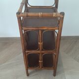 Vintage - set of 2 shelves of wooden floor, bamboo and rattan - 3 levels- retro 80s