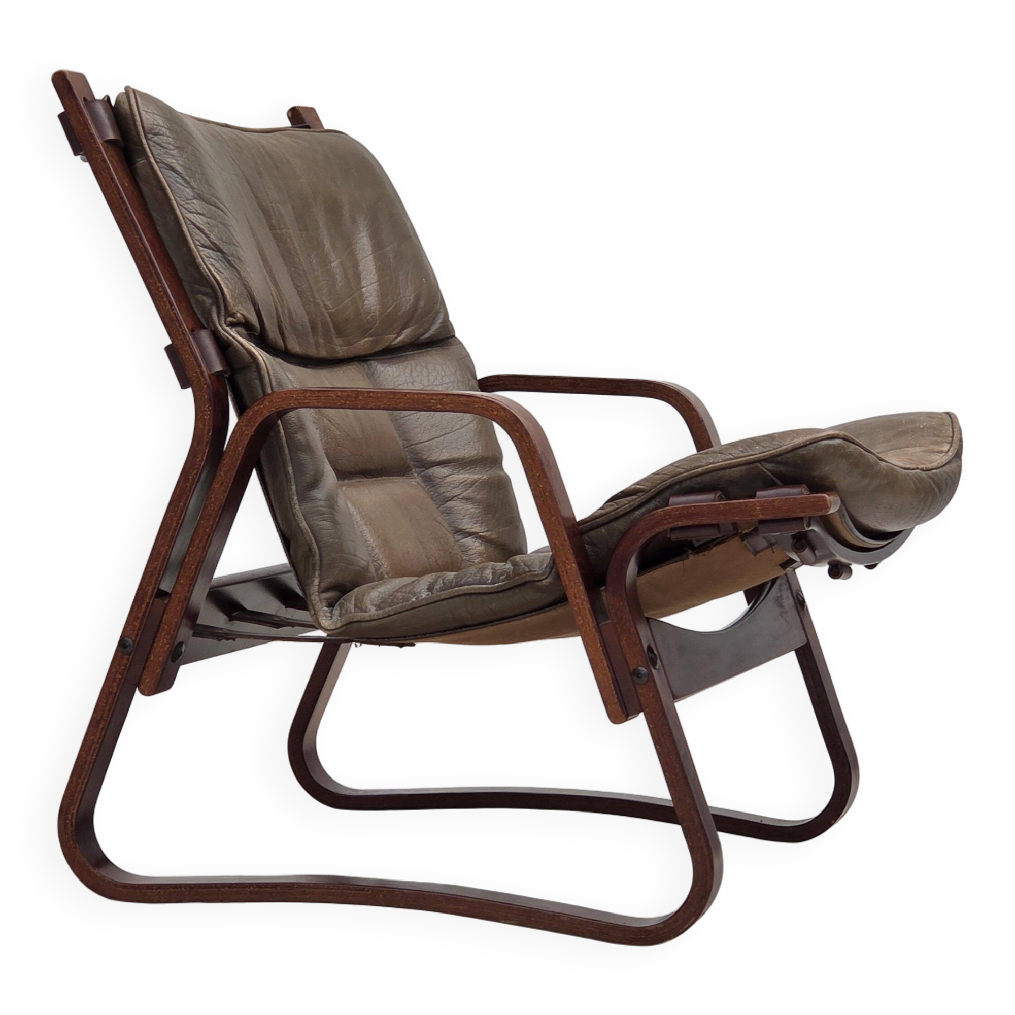 1970s, Norwegian lounge chair, brown furniture leather.