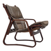 1970s, Norwegian lounge chair, brown furniture leather.