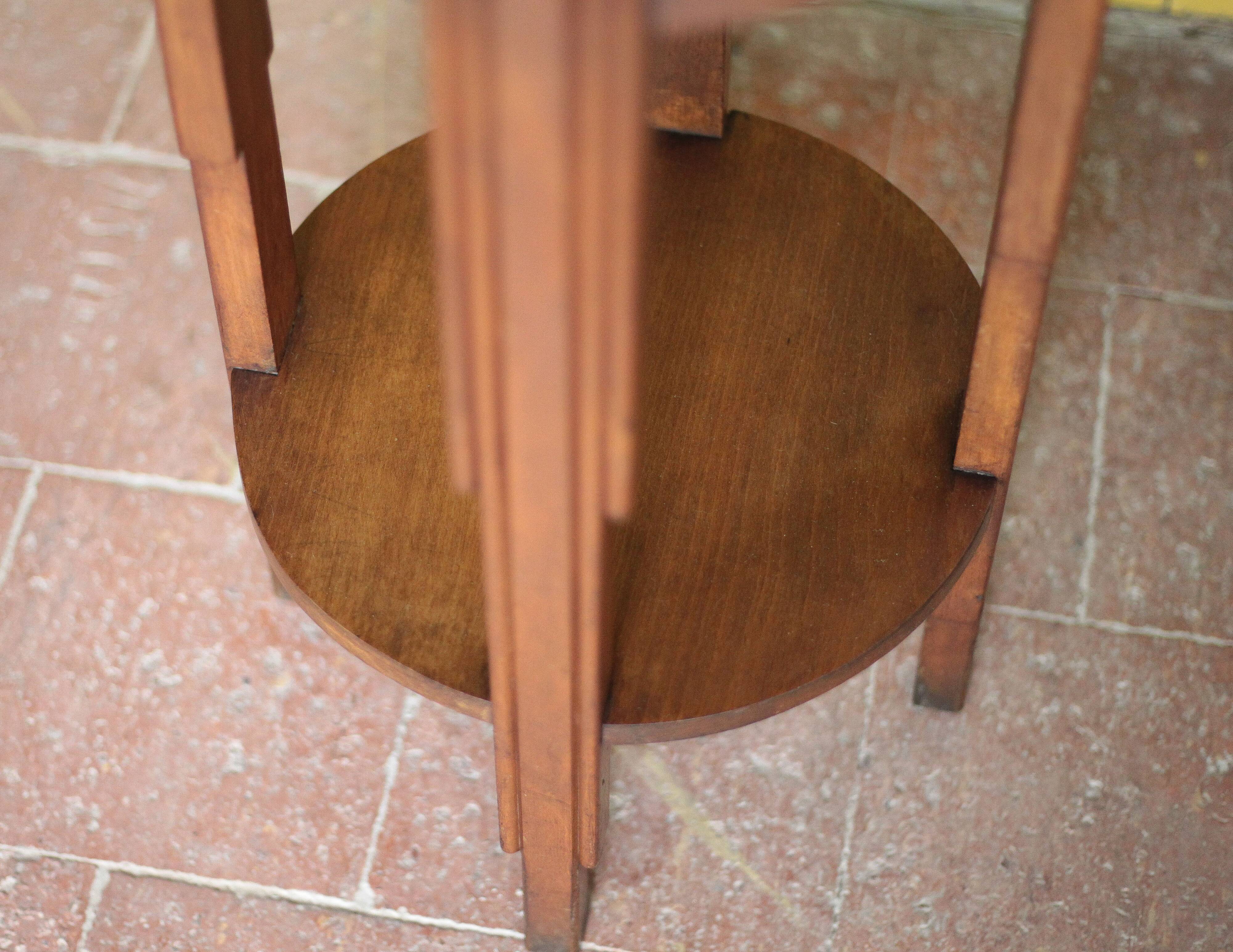 Vintage wooden side table, wooden and marble pedestal table, wooden pedestal, plant stand.