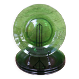 4 vintage green tempered glass soup plates Vereco France