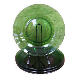 4 vintage green tempered glass soup plates Vereco France