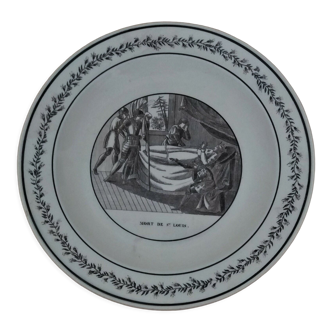 Earthenware plate Montereau 1825 hollow mark Mau N°11 death of Saint Louis