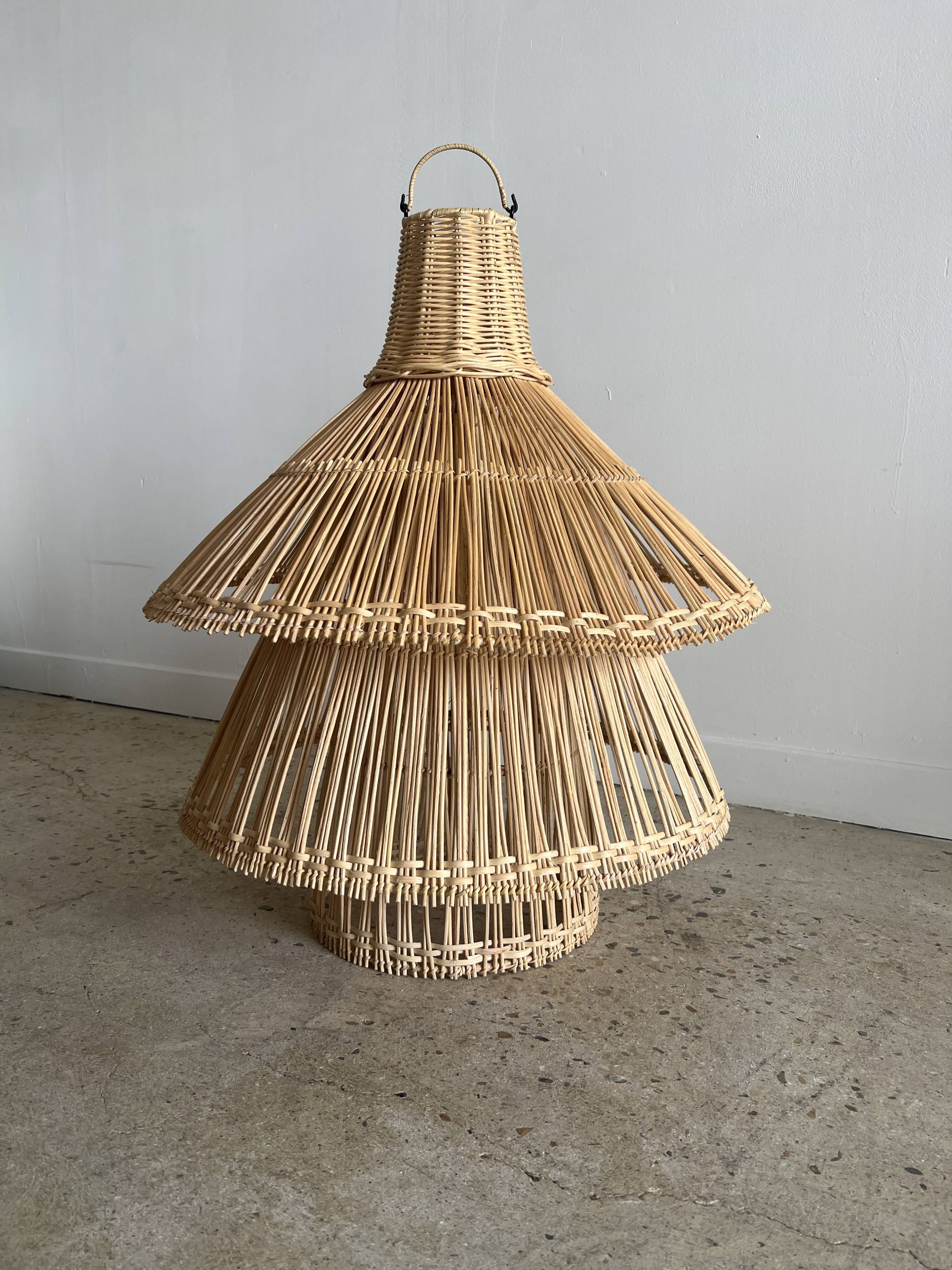 Rattan pendant lamp or light in the shape of an Asian lantern