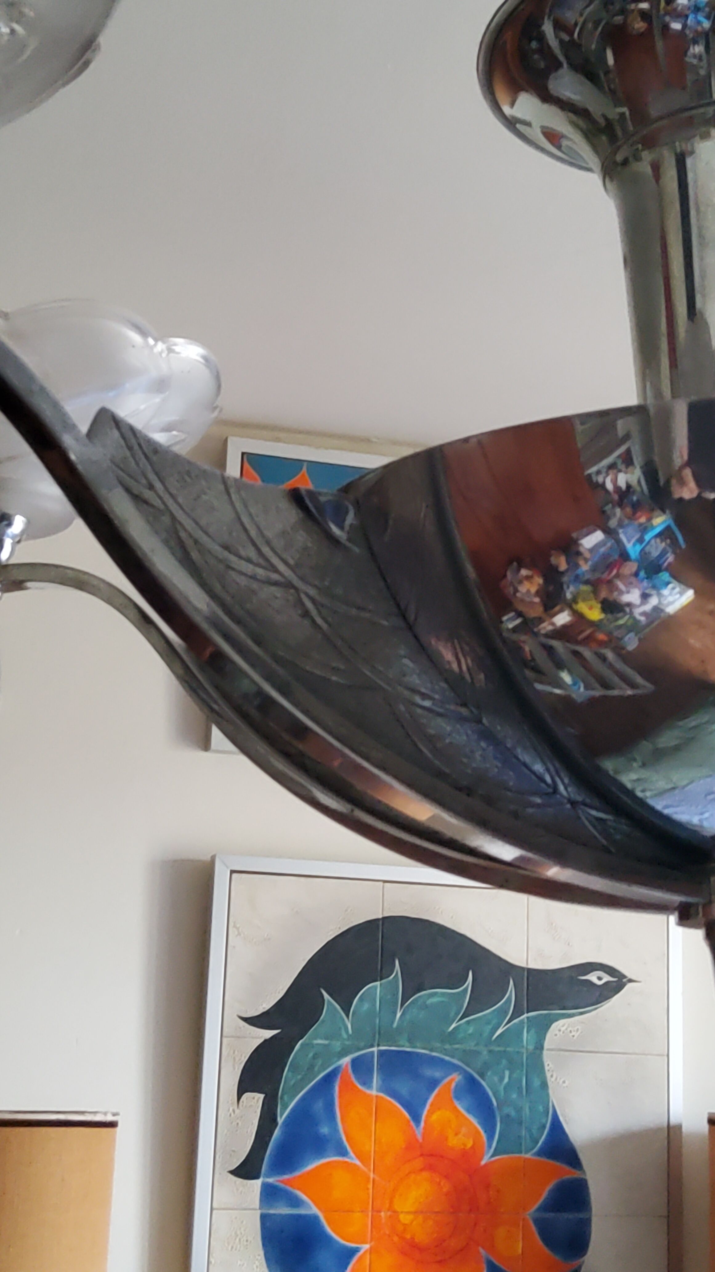 Art deco chandelier in chromed metal and glass 6 arms of lights