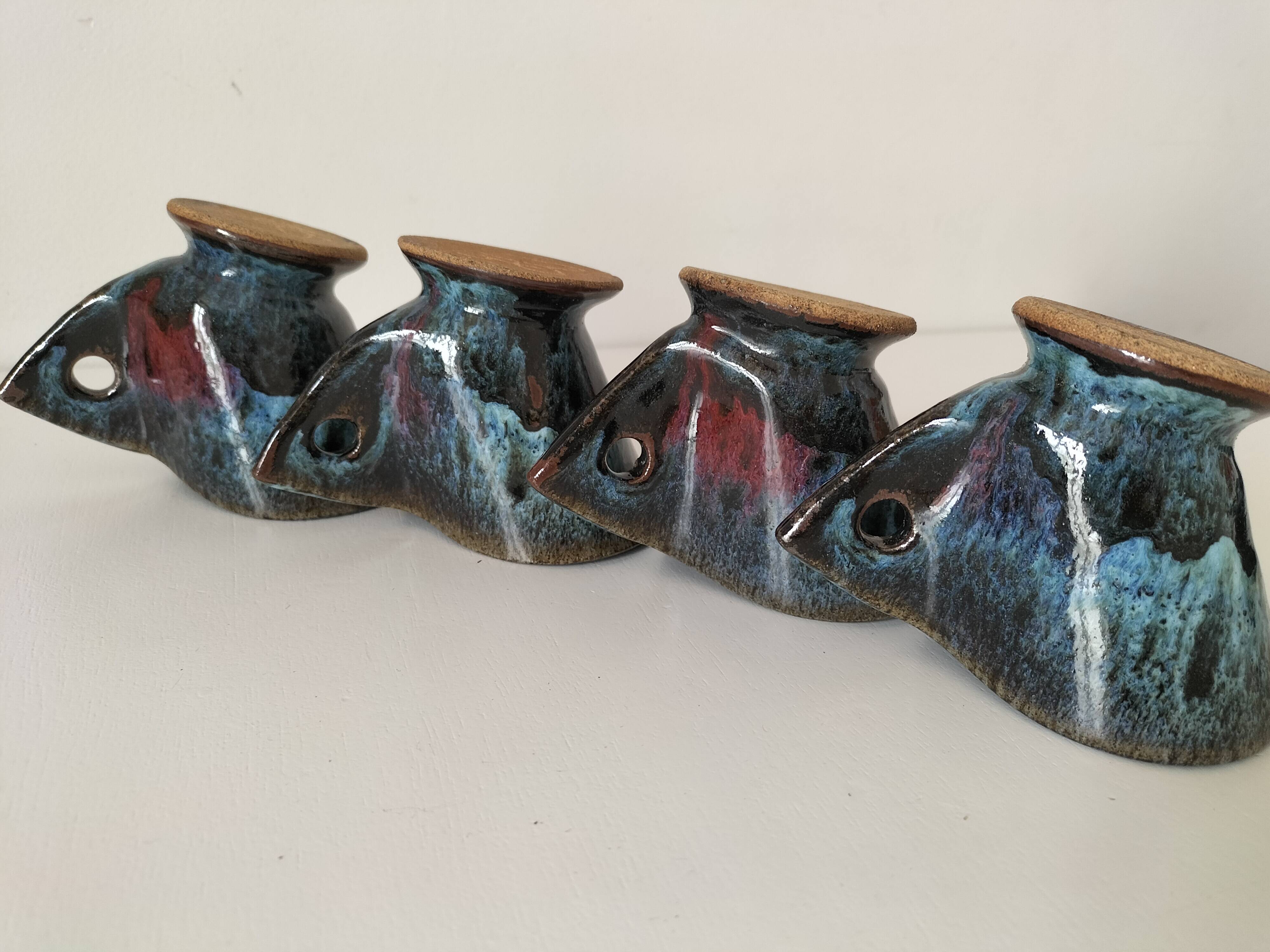 4 sculptural stoneware cups by Philippe Monroig