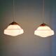 Pair of Art Deco pendant lights in white opaline.