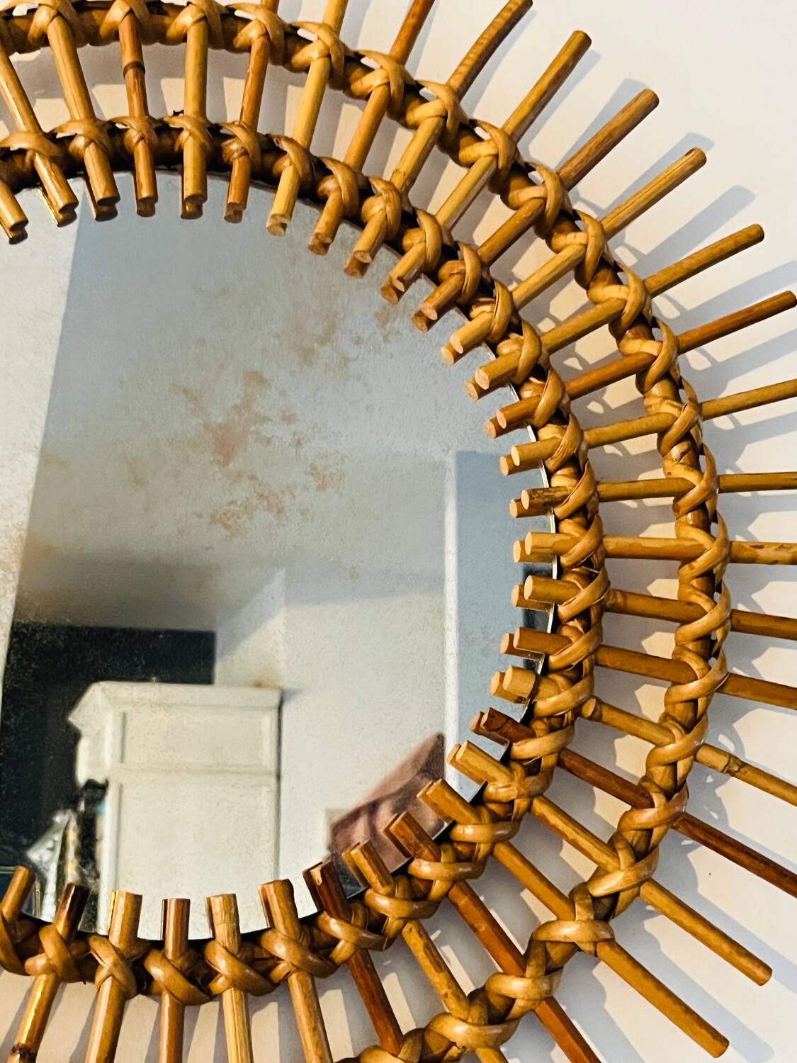 Authentic rattan sun mirror 60s