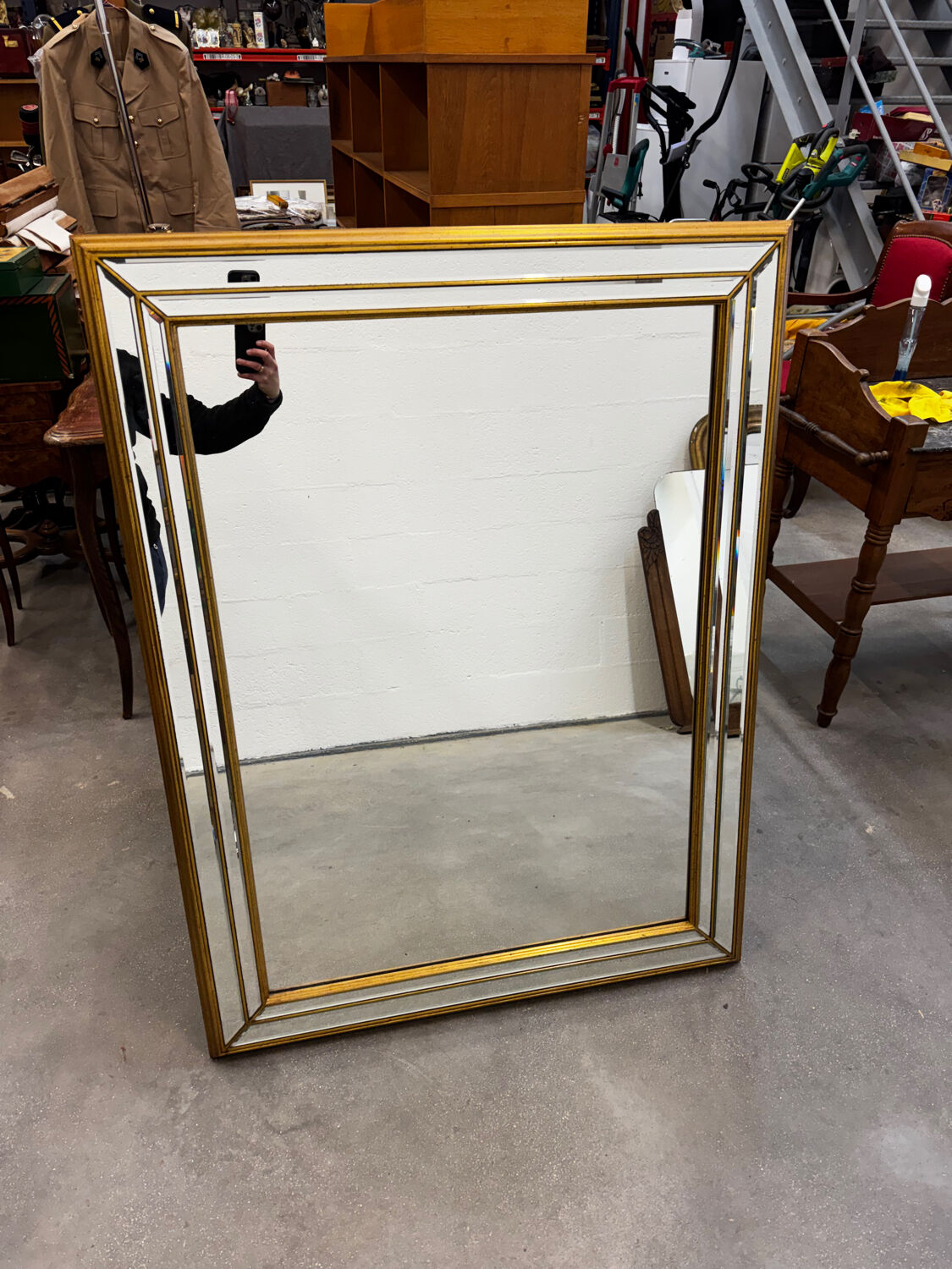 Deknudt Mirror Large Format with Triple Frame in Gold Wood Art Deco