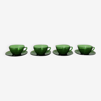 4 tasses en verre vert Vereco 1960