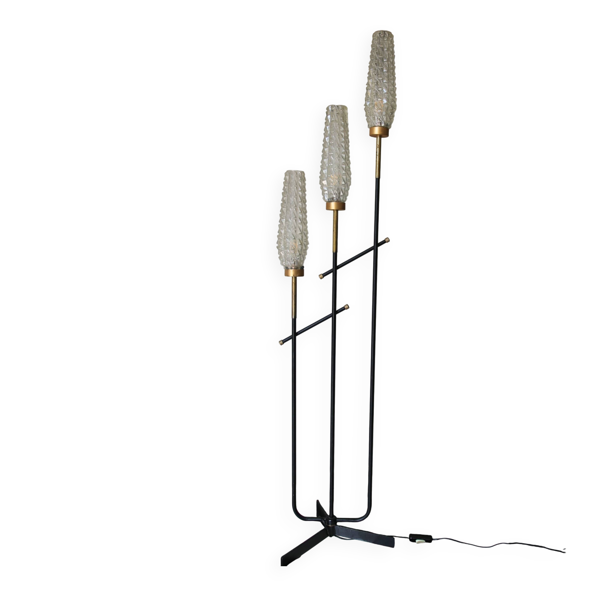 Vintage 3-light floor lamp, Arlus style, Art Deco spirit, 1950s.