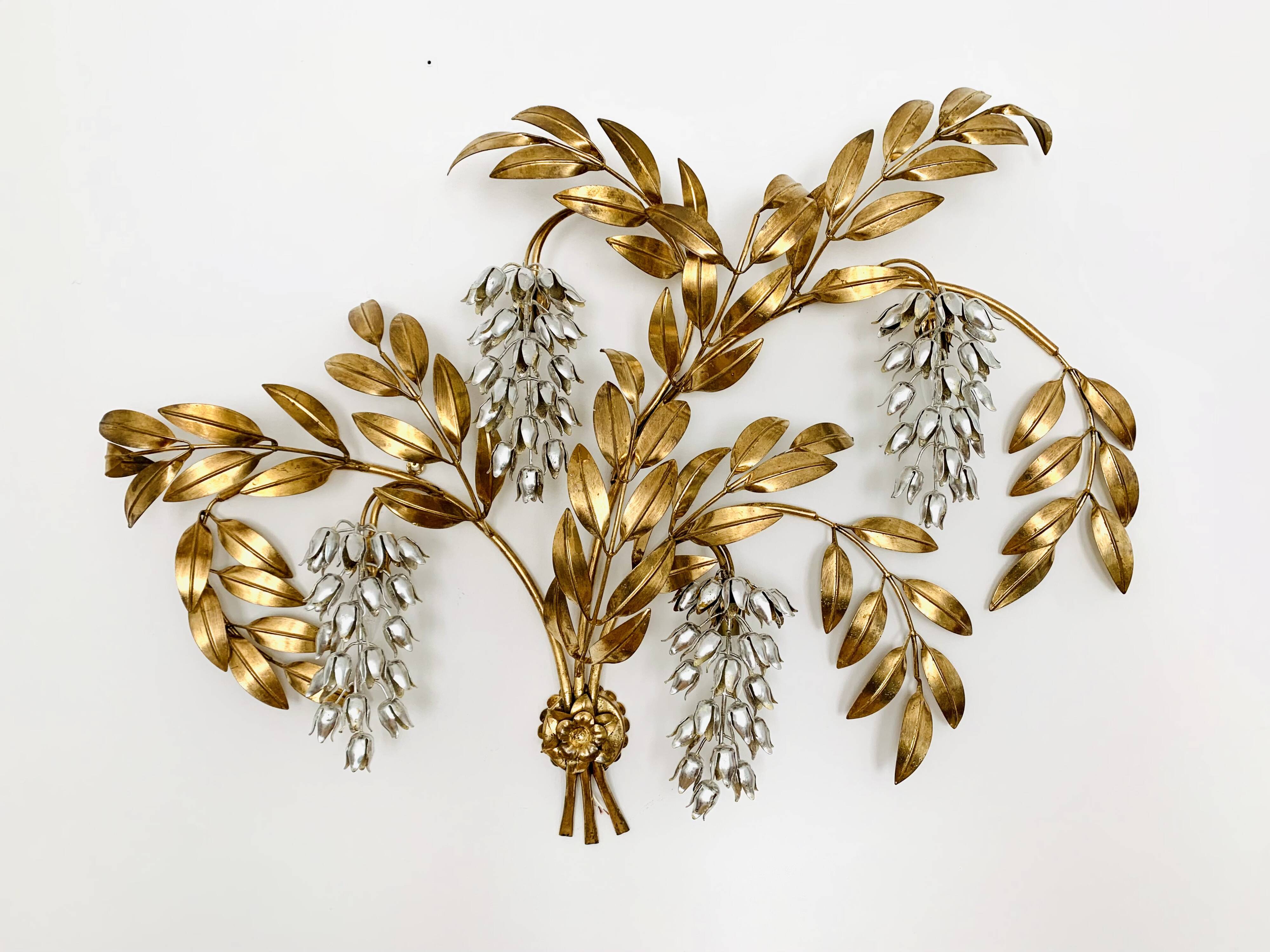 Large Hollywood Regency Palm Leaf Wall Lamp by Hans Kögl