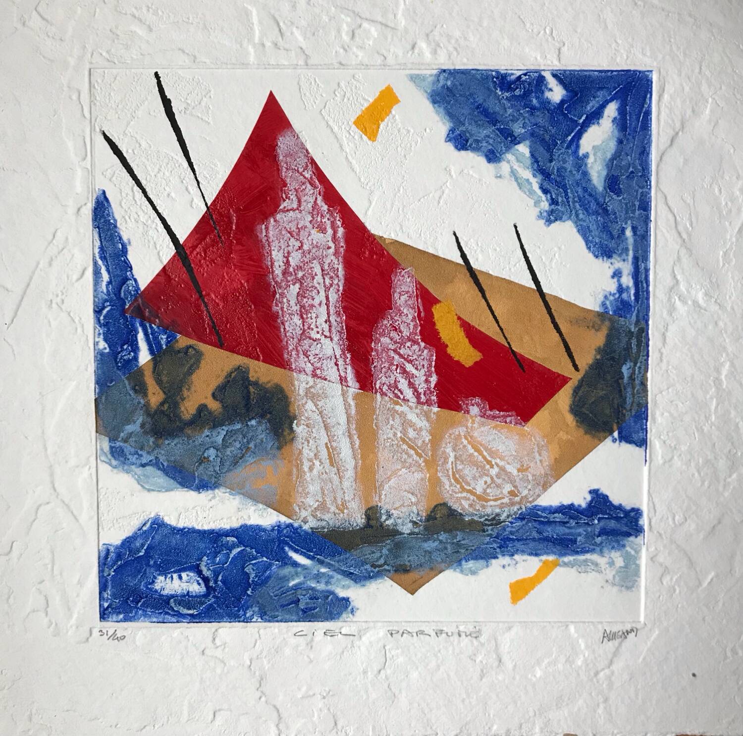 Bernard alligand (1953).ciel parfumé,2003.gravure carborundum+collage