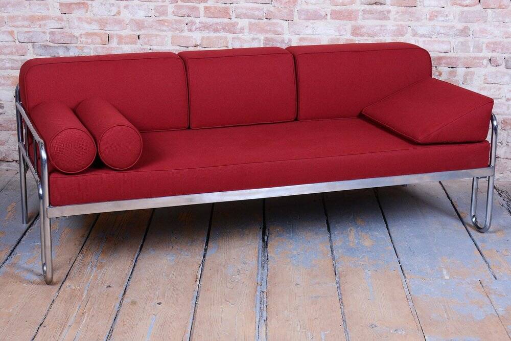 Bauhaus Sofa in Chrome and Upholstery by Hynek Gottwald, Czech, 1930s