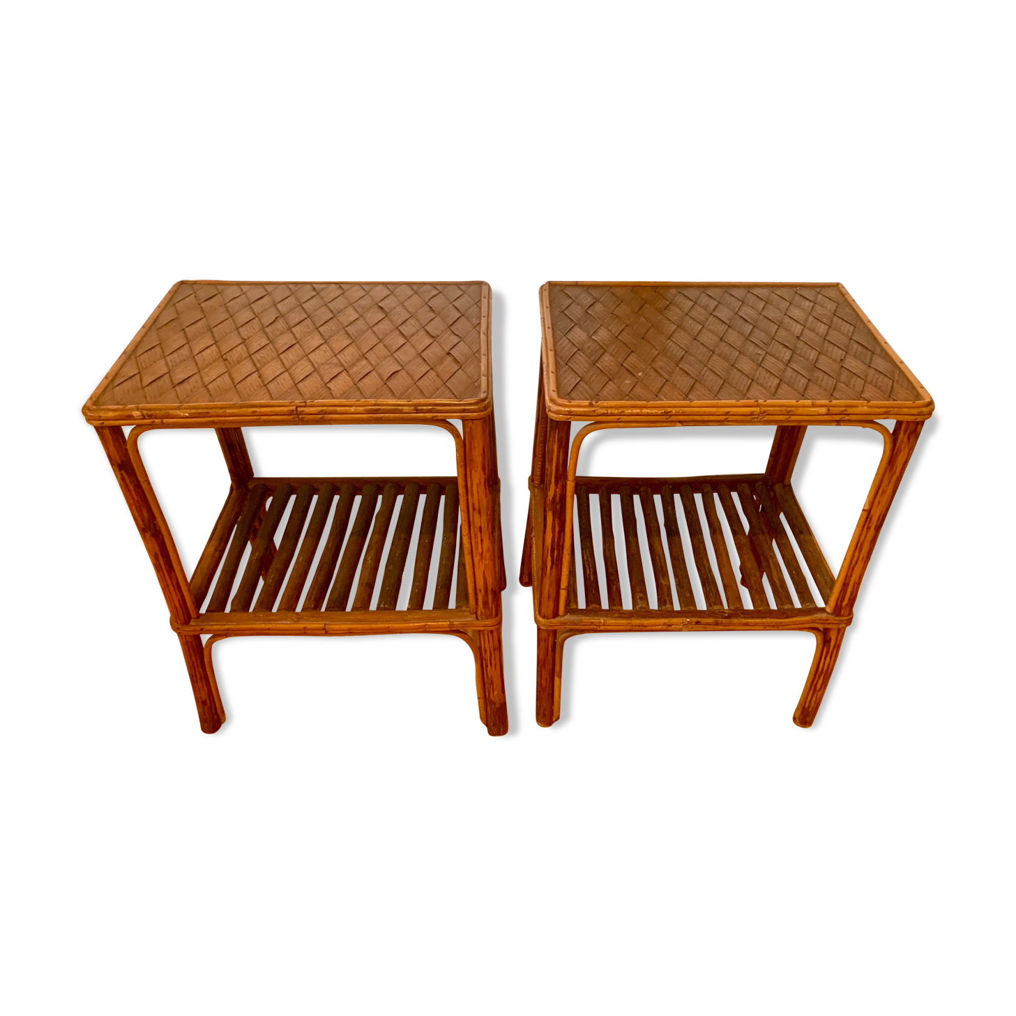 Pair of rattan bedside tables