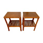 Paire de tables de chevet en rotin