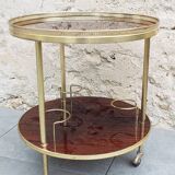 Round rolling trolley in brass and formica 1960s