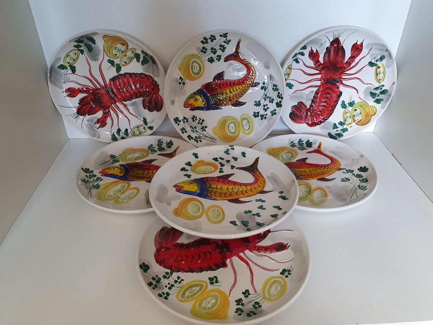 Hand-painted crustacean plates