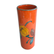 Ancient orange ceramic roll vase drawing flowers made in Italy vintage