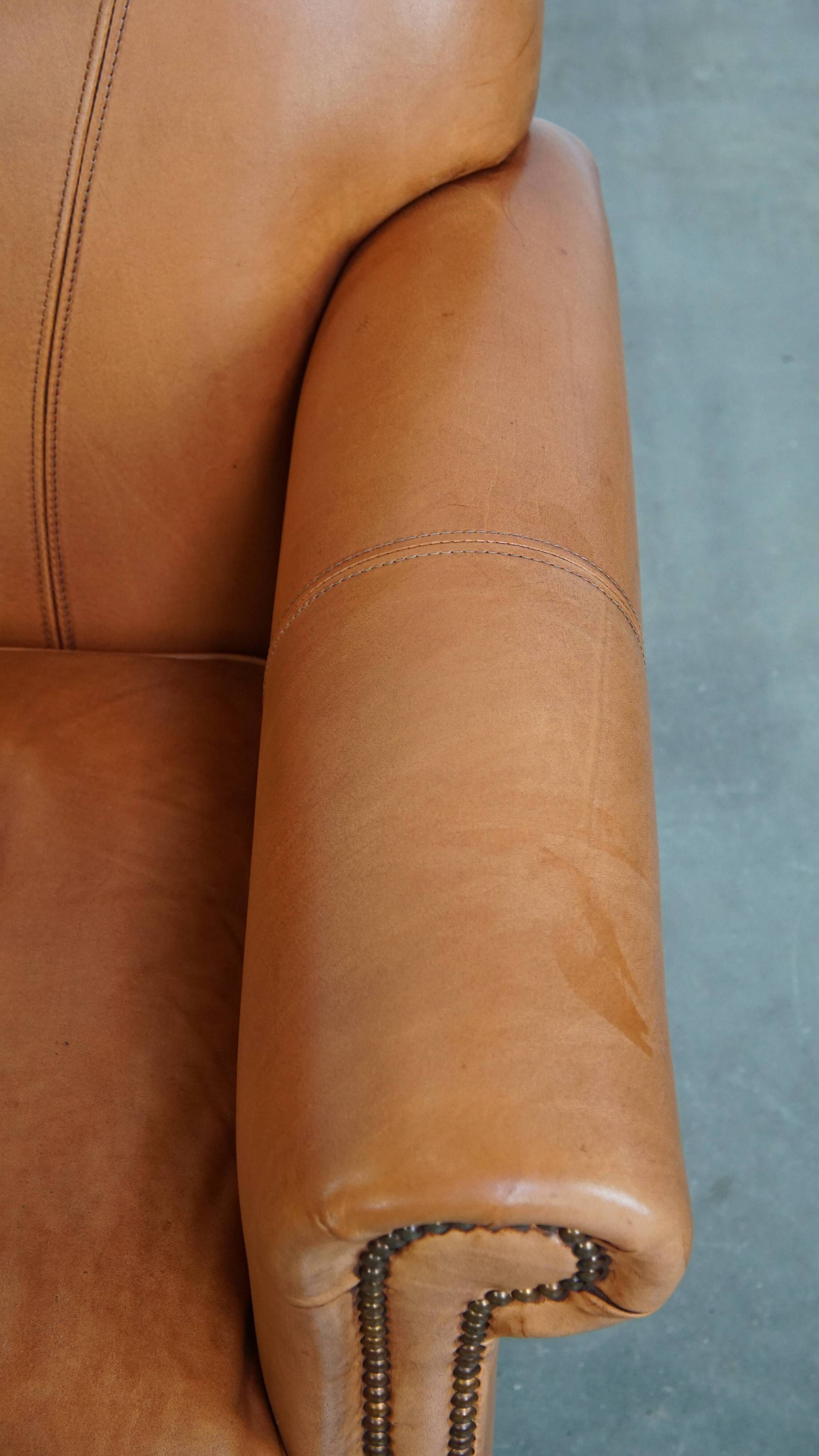 Cognac-Colored Armchair Made of Cowhide Leather