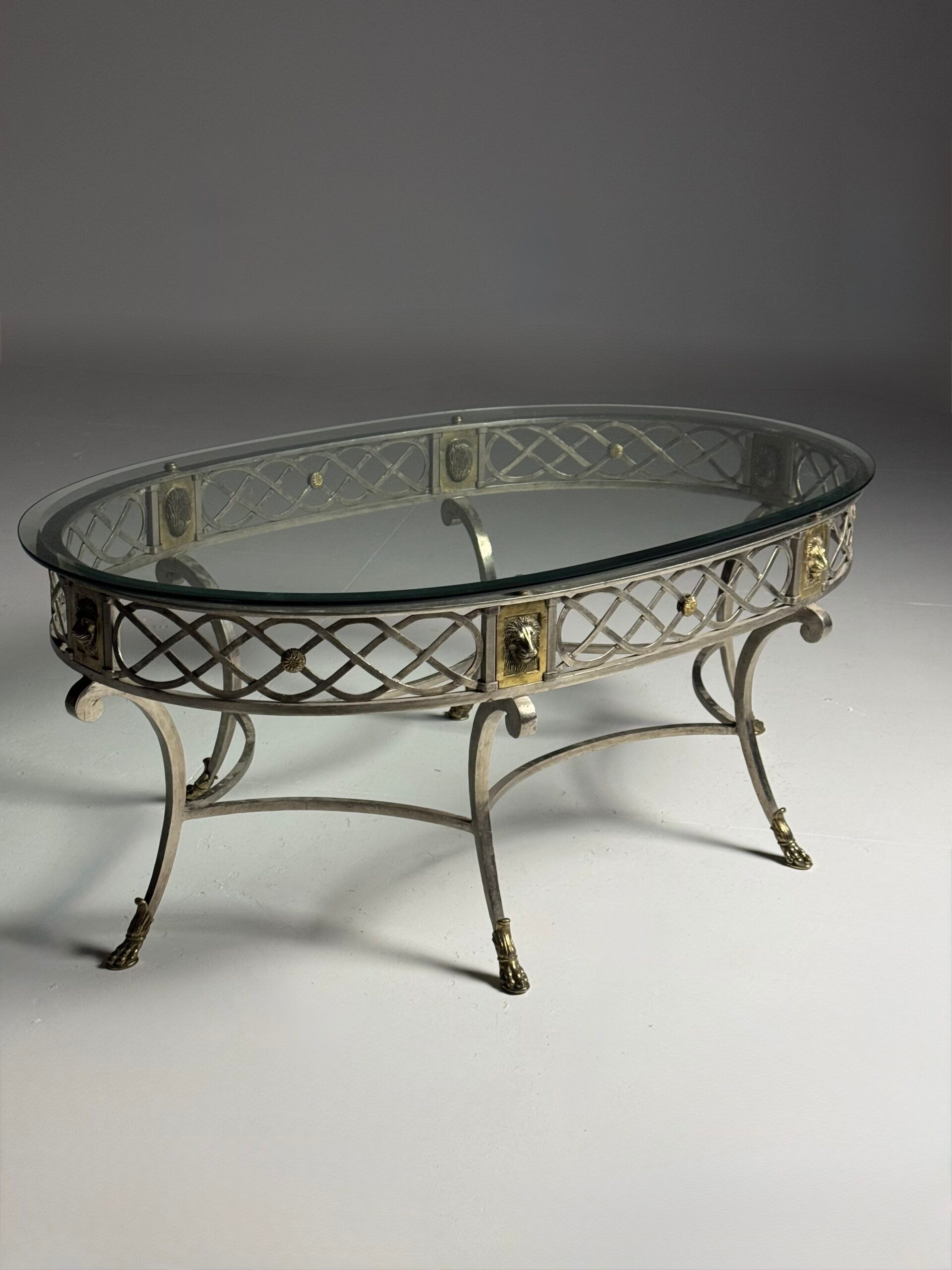 Empire style coffee table metal with glass top