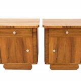 Vintage wooden bedside tables from the mid-20th century, after renovation.