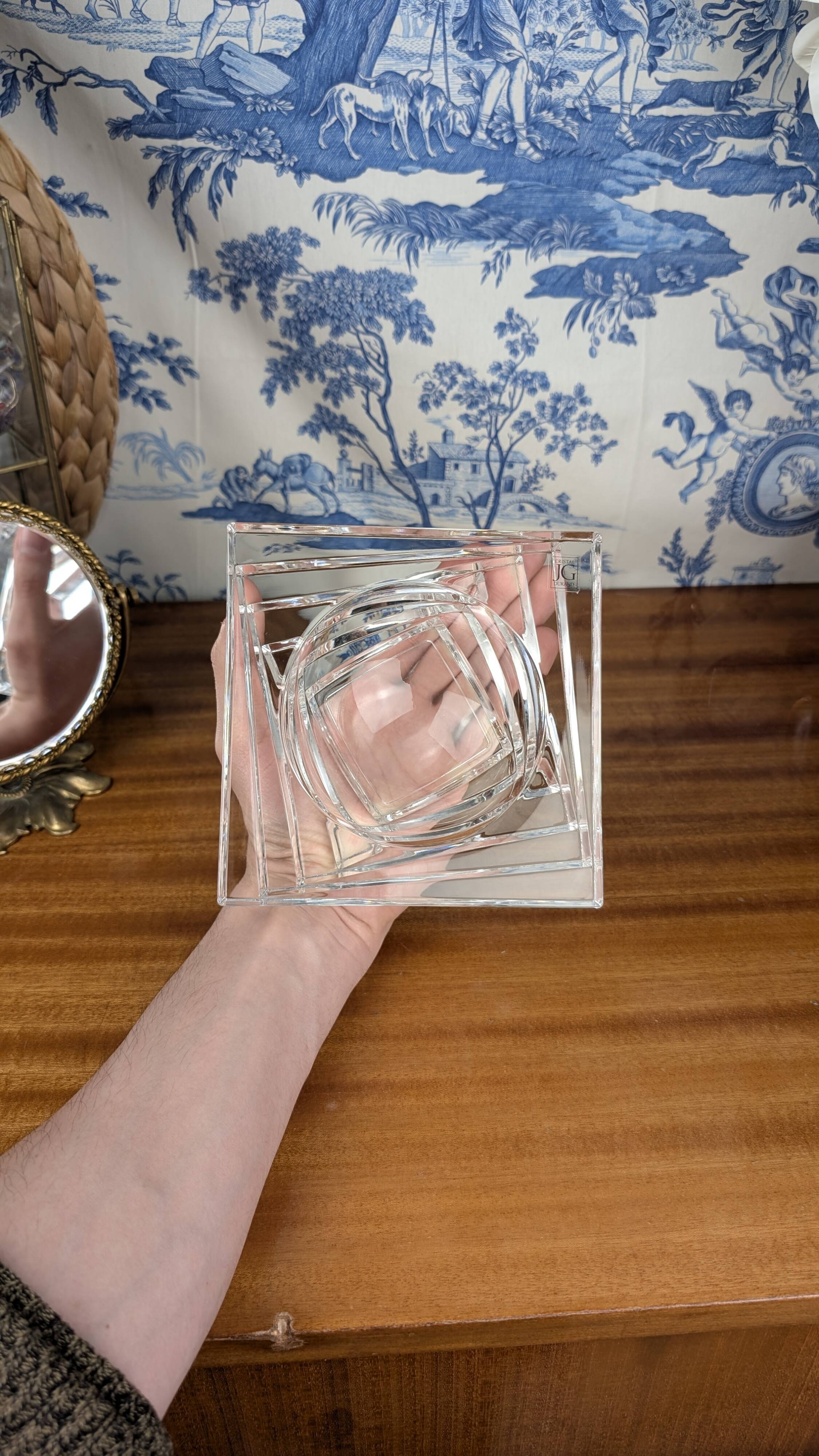 Crystal Pocket or Candle Holder by JG Durand Contemporary Art Deco Style