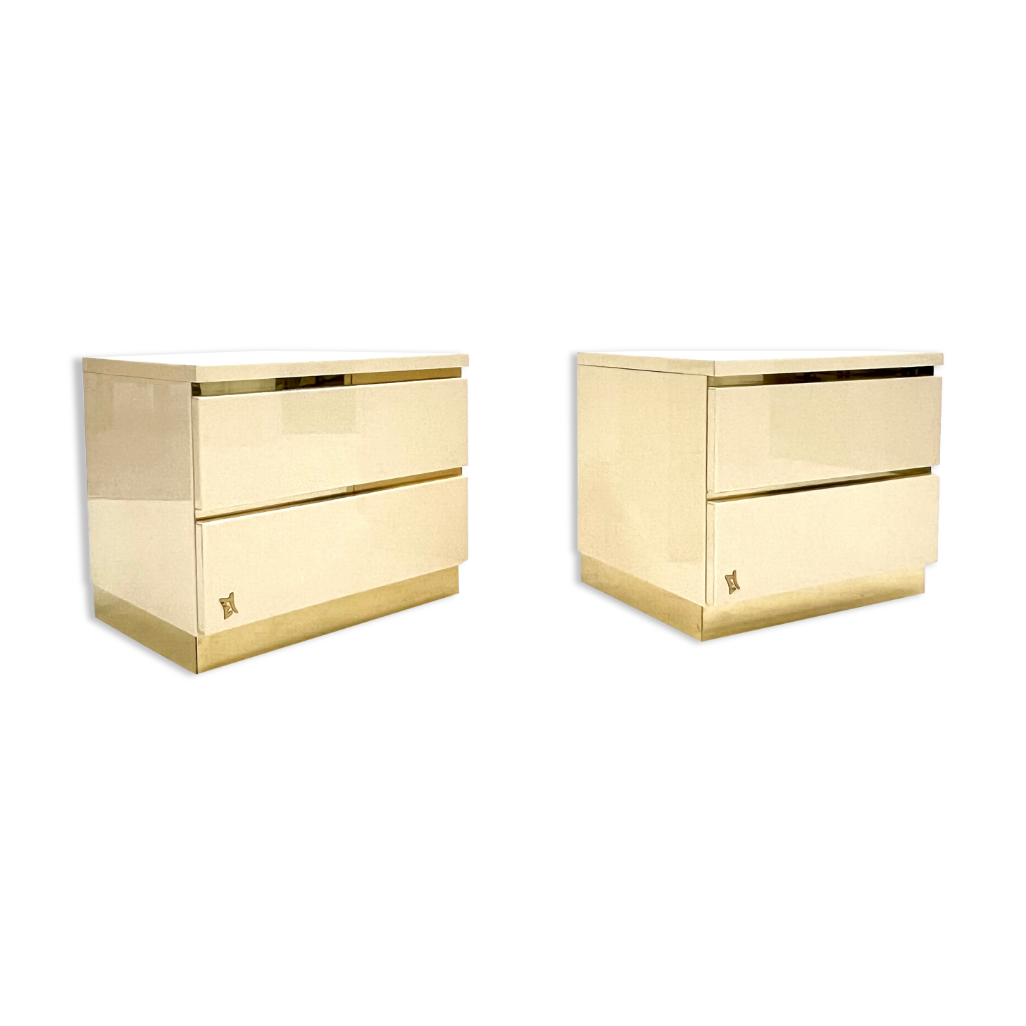 Pair of lacquer and brass bedside tables Éric Maville 1970